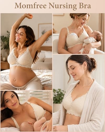 Lace Nursing Bras for Breastfeeding, Wireless Maternity Bra - color: Beige/White, size: XX-Large