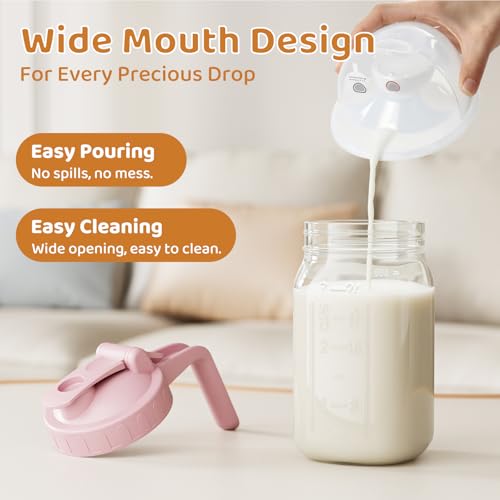 32 oz Breast Milk Pitcher, Glass Mason Jar Pitcher with Lid - color: Pink, size: 32 Ounces