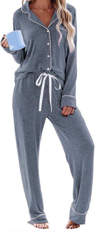 Pajamas for Women Set 2 Piece, Super-Soft Long Sleeve Postpartum PJS - color: Navy Blue, size: Small