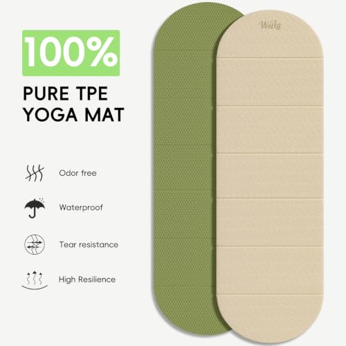 WeiLa Foldable Yoga Mat,10mm Extra Thick,Extra Long (75"x26") for Women&Men - color: Cream & Matcha Green
