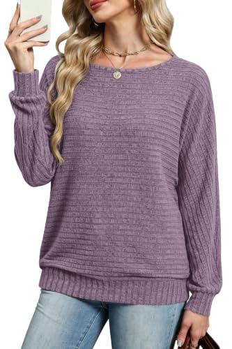 Sampeel Long Sleeve Shirts for Women Crewneck Tunic Tops Oversized Sweaters - color: Purple, size: Small