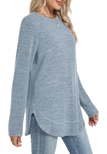 Sampeel Long Sleeve Shirts for Women Tunic Tops Loose Fit Dressy Crew Neck Pullover Sweaters 2026 - color: Blue, size: Small