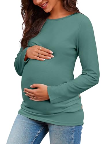 Chuanqi Womens Maternity Shirt Fall Long Sleeve T-Shirts Pregnancy Clothes - color: A-light Green, size: Small