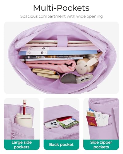 BAGSMART Crush Tote Bag for Women, 20L Puffer Work Tote with Zipper - color: Lavender