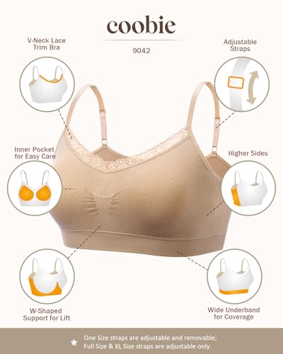 Coobie Lace V-Neck Bra for Women - color: Light Nude, size: X-Large