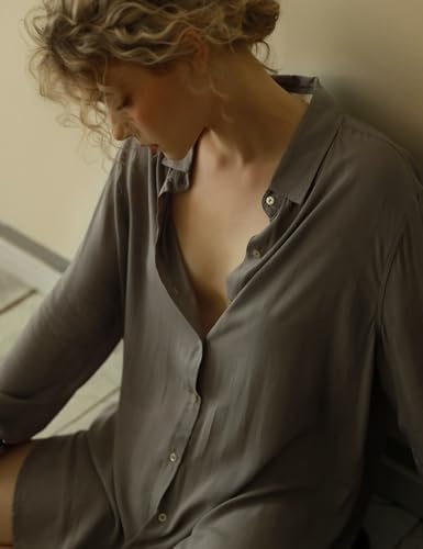 TOUSYEA Soft Women's Sleepshirt Oversized Button Down Swimsuit Cover Ups - color: Grey, size: X-Large