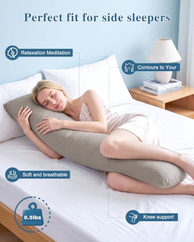 YZ HOME Weighted Body Pillow 6.5lbs Cooling Body Pillow (41" x 10") - color: Grey (6.5 Lbs)