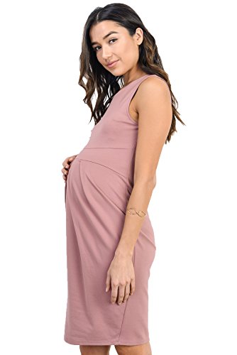 Womens Front Pleat Knee Length Midi Maternity Dress - color: Mauve, size: Small