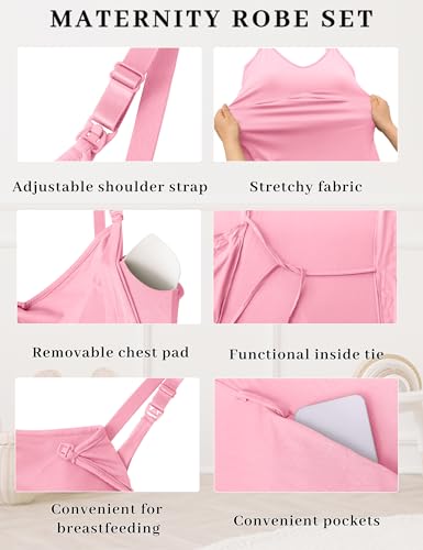 SUNNYBUY Nursing Nightgown & Maternity Robe Set for Postpartum Sleepwear - color: Pink, size: X-Large