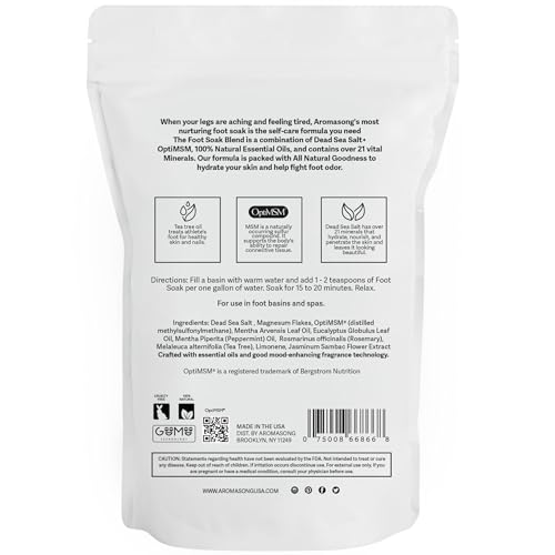 Aromasong Tea Tree Foot Soak with Magnesium Flakes & Dead Sea Salt, Natural Tea Tree Oil & Eucalyptus Scent, Foot Soaking Salts for Relaxation, Odor Control & Soft Skin, Packaging May Vary