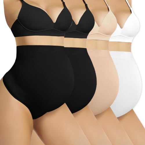 4 Pack Women's Maternity High Waist Underwear Over Bump Pregnancy Soft Seamless Supportive Panties - color: 2*black+nude+white, size: Small