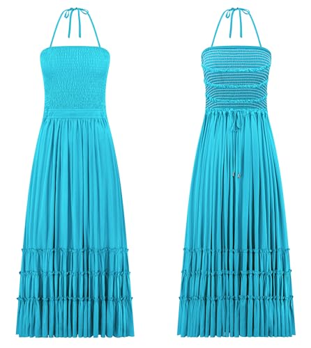 R.Vivimos Womens Summer Boho Sexy Backless Long Dresses - color: Aquablue, size: X-Large
