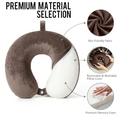 Travel Neck Pillow for Airplane with Pure Memory Foam(Dark Khaki) - color: Dark Khaki