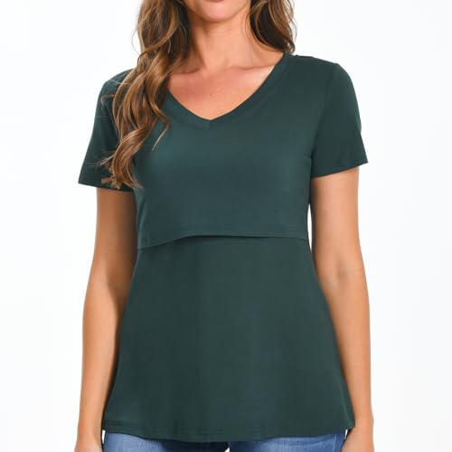 Bearsland Womens 3 Packs V Neck Nursing Tops Maternity Breastfeeding Tee Shirts - color: Red+blue+green(3pcs), size: Medium