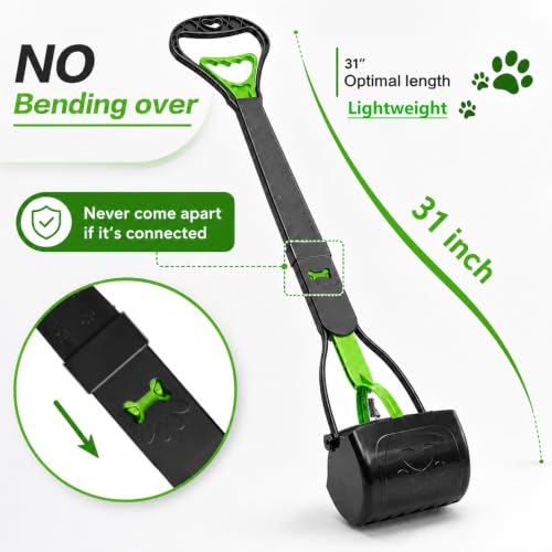 31inch Large Pooper Scooper for Dogs with Long Handle, Sturdy & Durable, Not Easy to Break, Lightweight & Easy to Use, Easy to Pick Up from Grass and Gravel - color: 31" Green