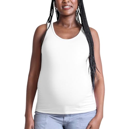Motherhood Maternity Women's Side Ruched Scoop Neck Pregnancy Tank Top - color: Bright White, size: Small