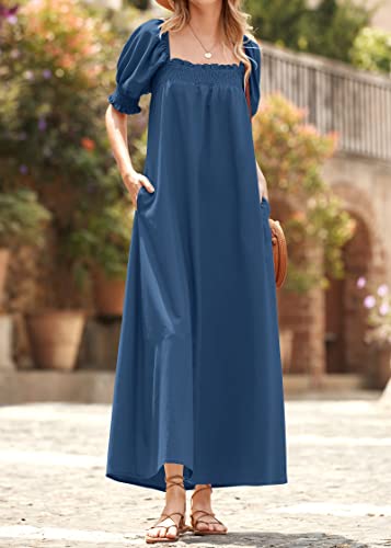 KIRUNDO Women Summer Maxi Dress Puff Sleeve Long Dresses - color: Dark Blue, size: Medium