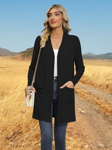 DB MOON Women Lightweight Cardigan Long Sleeve Sweater Open Front Outfits - color: Black 01, size: Medium