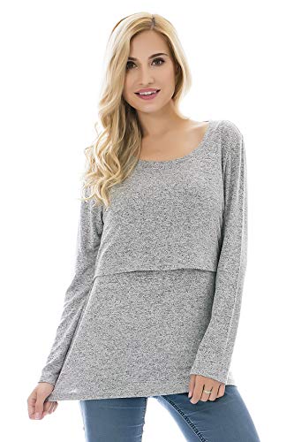 Bearsland Women's 3 Packs Maternity Clothes Long Sleeves Breastfeeding Shirts Nursing Top - color: Blackgraygree(3pcs), size: Medium
