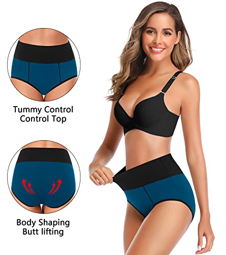OLIKEME High Waisted Underwear for Women Tummy Control Cotton Plus Size Full Coverage Packs Ladies Panties Briefs - color: Multi-a-5 Pack, size: X-Large