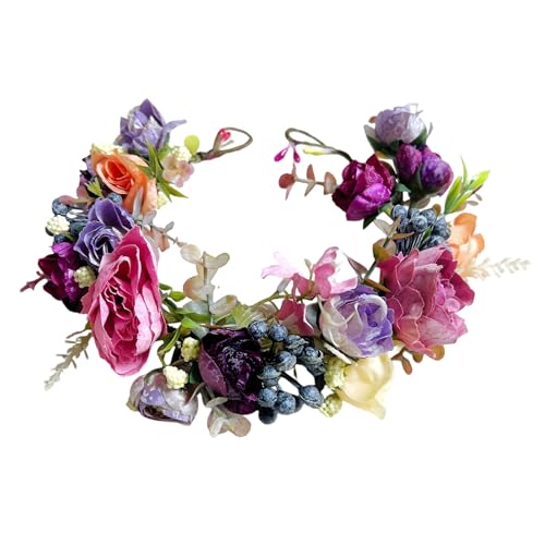 Fairy Flower Crown Headband, Pink Purple Rose Floral Headpiece - color: Purple