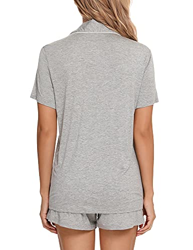 Anjue Womens Pajamas Set Short Sleeve Button Down Soft Pj Sets S-XXL - color: A.light Grey, size: Small