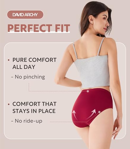 DAVID ARCHY Women's Bamboo Rayon Briefs, High-Waisted Underwear, 4/6 Pack - color: Burro / Bison / Cameo Brown / Biking Red, size: X-Large