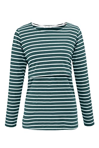Smallshow Women's Maternity Nursing Tops Comfy Long Sleeve Breastfeeding T-Shirt - color: Black/Light Grey/Deep Green Stripe(cotton), size: XX-Large