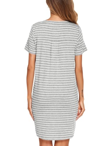 Ekouaer Womens Nightgown V Neck Button Down Sleepshirts Soft Sleepdress - color: Striped, size: Medium