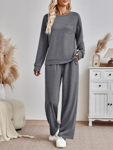 AUTOMET Womens Sweatsuits 2 Piece Lounge Matching Sweat Sets Fall Outfits - color: Dgrey, size: Medium