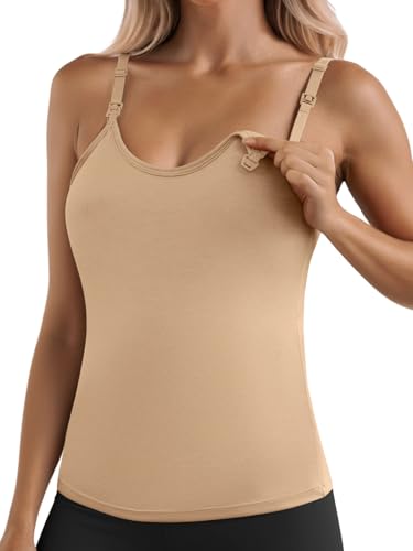Ninee Womens Maternity Nursing Tank Tops with Built in Bra for Breastfeeding Adjustable Straps Camisoles Cami Tanks - color: 03 Light Khaki, size: Medium