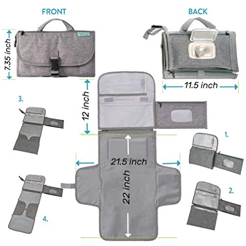 Kopi Baby Portable Diaper Changing Pad with Wipes Pocket, Classic Grey - color: Grey, size: Classic