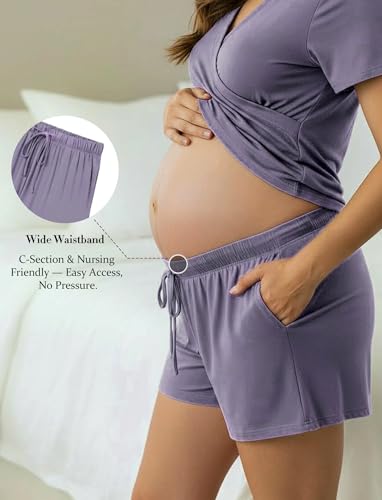 PATPAT 3-Piece Maternity Nursing Pajamas, Womens Lounge Set with Pockets - color: Mauve, size: X-Large