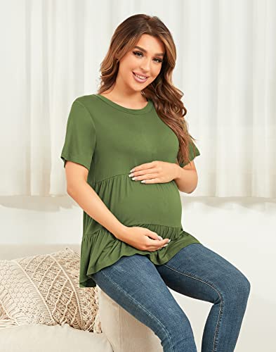 Xpenyo Women's Maternity T Shirts Short Sleeve Tiered Basic Casual Pregnancy Top - color: Army Green, size: X-Large
