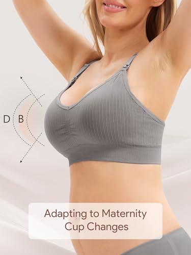 Angelhood Ribbed Nursing Bras 5 Pack Wireless V Neck Maternity Nursing Bra - color: Black/Grey/White/Acid Blue/Nude, size: Medium