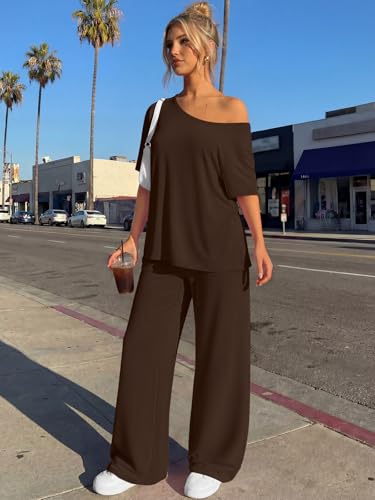 Trendy Queen Womens 2 Piece Lounge Sets Matching Comfy Outfits Clothing - color: Brown, size: Large