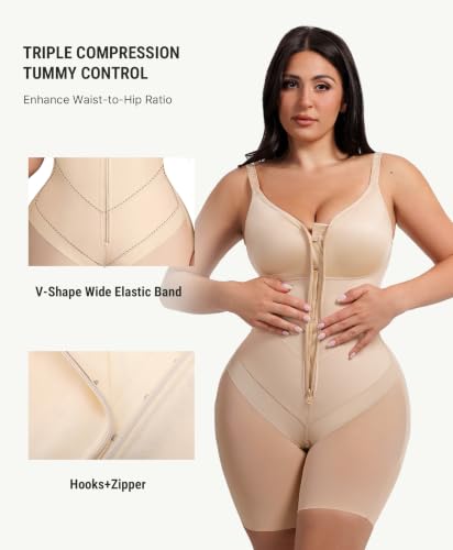 FeelinGirl Feelvibe Enhanced Shapewear Tummy Control Faja Body Shaper - color: Beige, size: 3X-Large