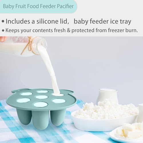 BigSpinach Silicone Baby Food Freezer Tray with Teething Popsicle Molds - Baby Fruit Feeder and Breastmilk Teether Combo - color: Blue