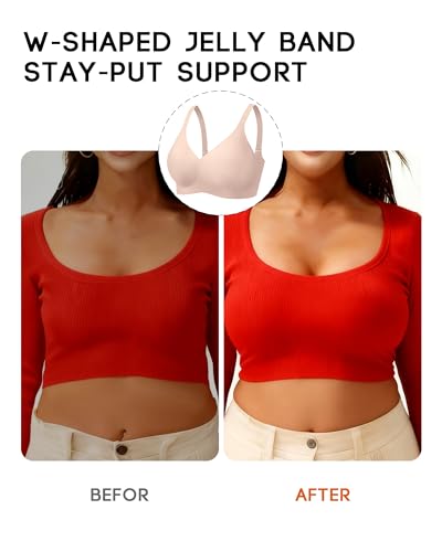 VQJ Women's Wireless Push Up Bra, Jelly Seamless Full Coverage T-Shirt Bra - color: Blush Pink, size: Large