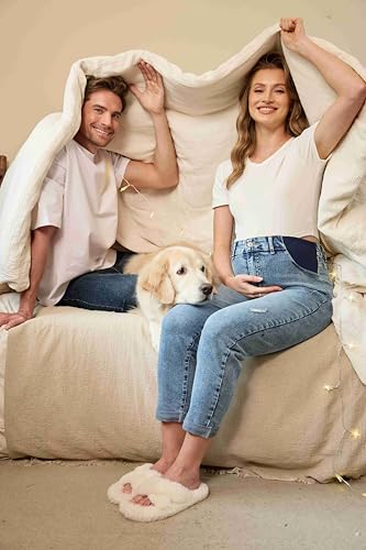 BLENCOT Maternity Jeans High Rise Stretchy Waistband Straight Leg - color: Beau Blue, size: Small