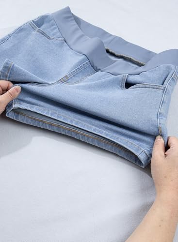 BLENCOT Maternity Jean Shorts Denim Pregnancy Classic Pockets Pregnancy - color: Beau Blue, size: X-Large