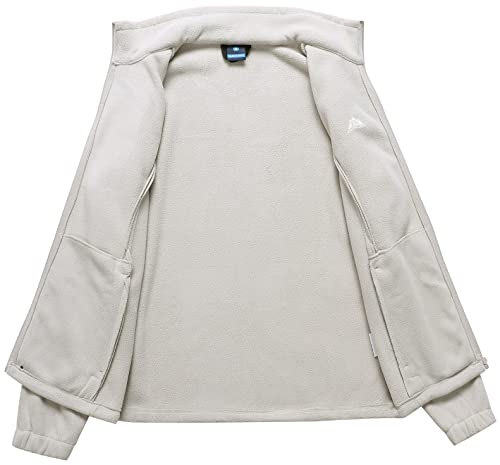 GIMECEN Women's Full Zip Soft Polar Fleece Jacket Outdoor Recreation Coat - color: Beige, size: Medium