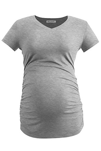 Smallshow Women's V Neck Maternity Clothes Tops Side Ruched Pregnancy T Shirt - color: Black/Deep Grey/Light Grey, size: Medium