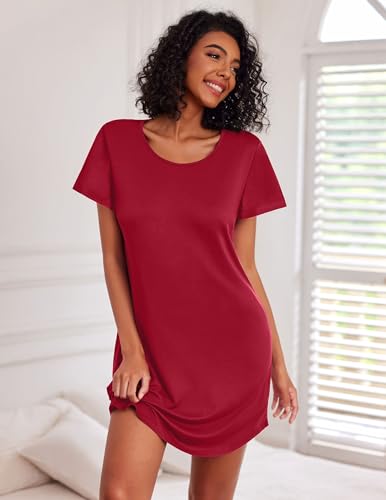 Ekouaer Cotton Nightgowns for Women 3 Pack Sleepshirts Tshirt Night Gown - color: Black/Wine Red/Leopard, size: Medium