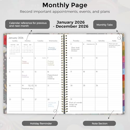 SKYDUE 2026 Appointment Book, 8.5" x 11", Hourly Planner with 15 & 30-Minute Increments, Weekly & Monthly Planner for January - December 2026, Perfect for Daily Planning, Flower - color: Black Flower