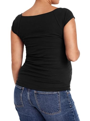 Tankaneo Womens Vneck Maternity Tops Cap Sleeve Fit Ribbed Pregnancy Tshirt - color: Black, size: Medium