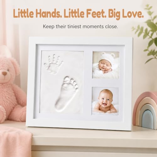 MICKYU Baby Hand and Footprint Kit, Clay Keepsake Frame, 9 x 11 in - color: White