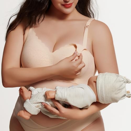 Seamless Maternity Nursing Bra -Adjustable Wide Straps & 3D Lift, Breathable Fabric for Nursing Sleep Bra - color: Nude, size: XX-Large