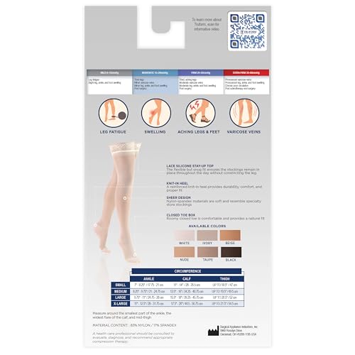 Truform Sheer Compression Stockings, 15-20 mmHg, Women's Thigh High Length, 20 Denier, Espresso, Small - color: Espresso, size: Small (1 Pair)