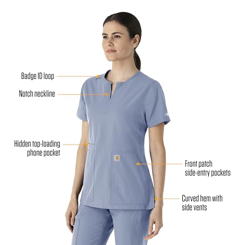 Carhartt Scrubs C12213 Women's Force® Modern Fit Notch Neck Tunic Top - color: Ceil Blue, size: Medium